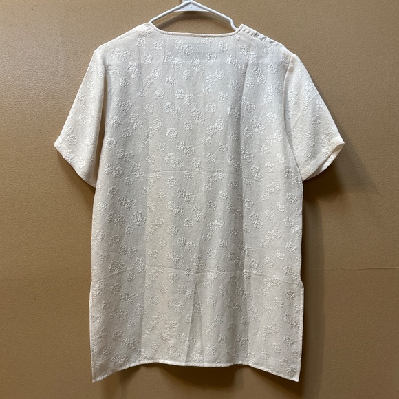 Khaisilk Short Sleeve Silk Cream Button Up Tunic Size S - Picture 2 of 9